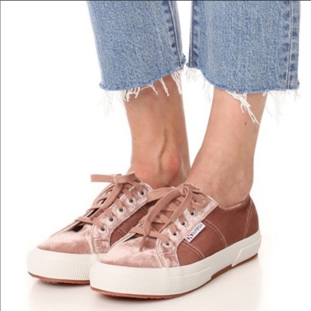 Superga Crushed Velvet Blush Pink Lace Up Sneakers
